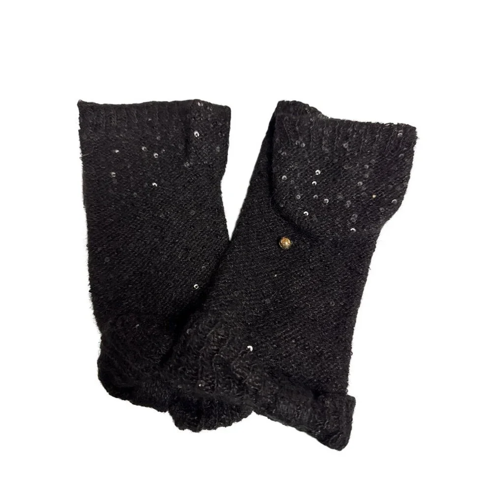Kate Spade Women's Mittens Allover Sequin Poptop Bow Detail Black Cosmic GLow